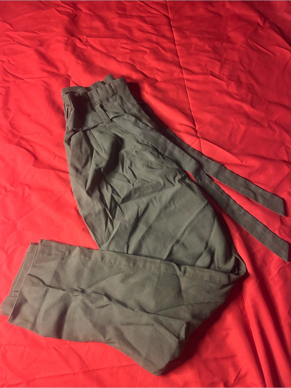 Womens Olive Green Tie-Waist Pants